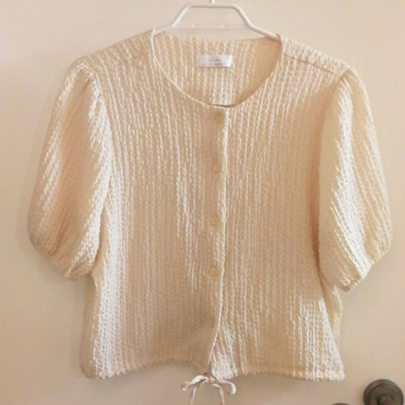 OAK + FORT Tops - Oak + Fort cream puff sleeve button down blouse